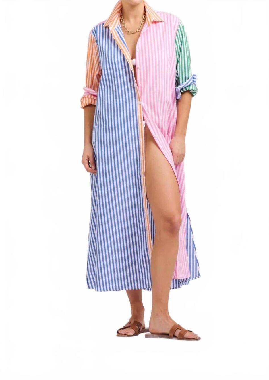 NEW SHIRTY luna striped maxi shirtdress in bright combo